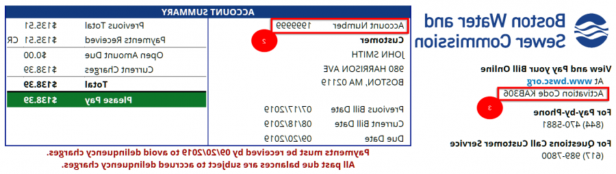 An image of our new bill with emphasis on the new account number and the new activation code.